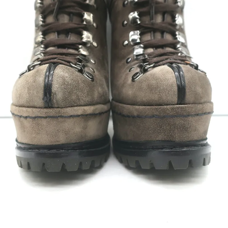 Alaia Platform Hiking Boots Brown Suede Size 38 Lace-Up Ankle Boots