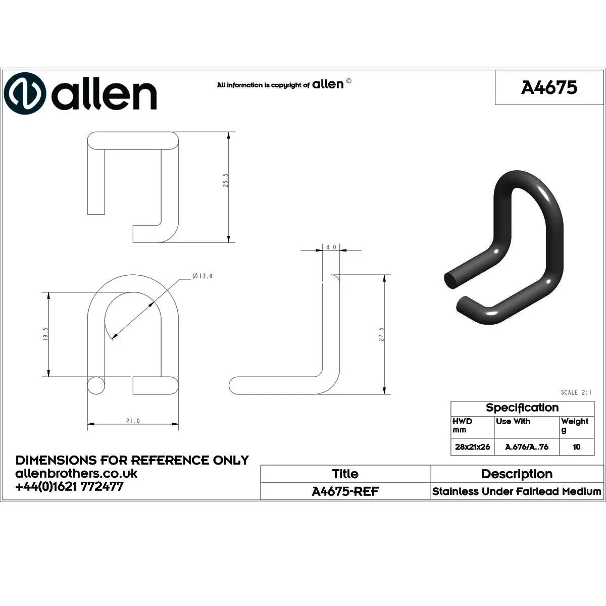 Allen Stainless Steel Wire Under Fairlead Medium - A4675