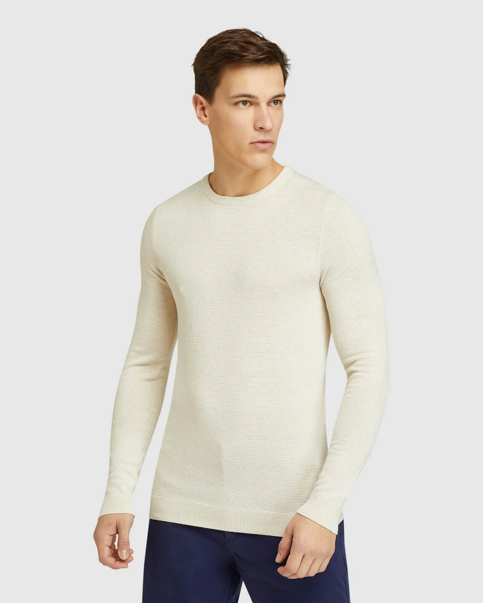 Arlo Textured Cotton Crew Neck Knit