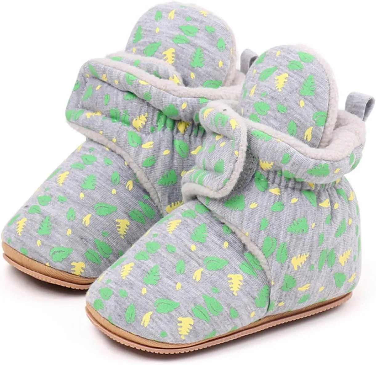 Baby Boys Girls Cozy Booties Toddle Leaves Pattern House Slippers Indoor Soft Sole Fleece Faux  Lined Shoes