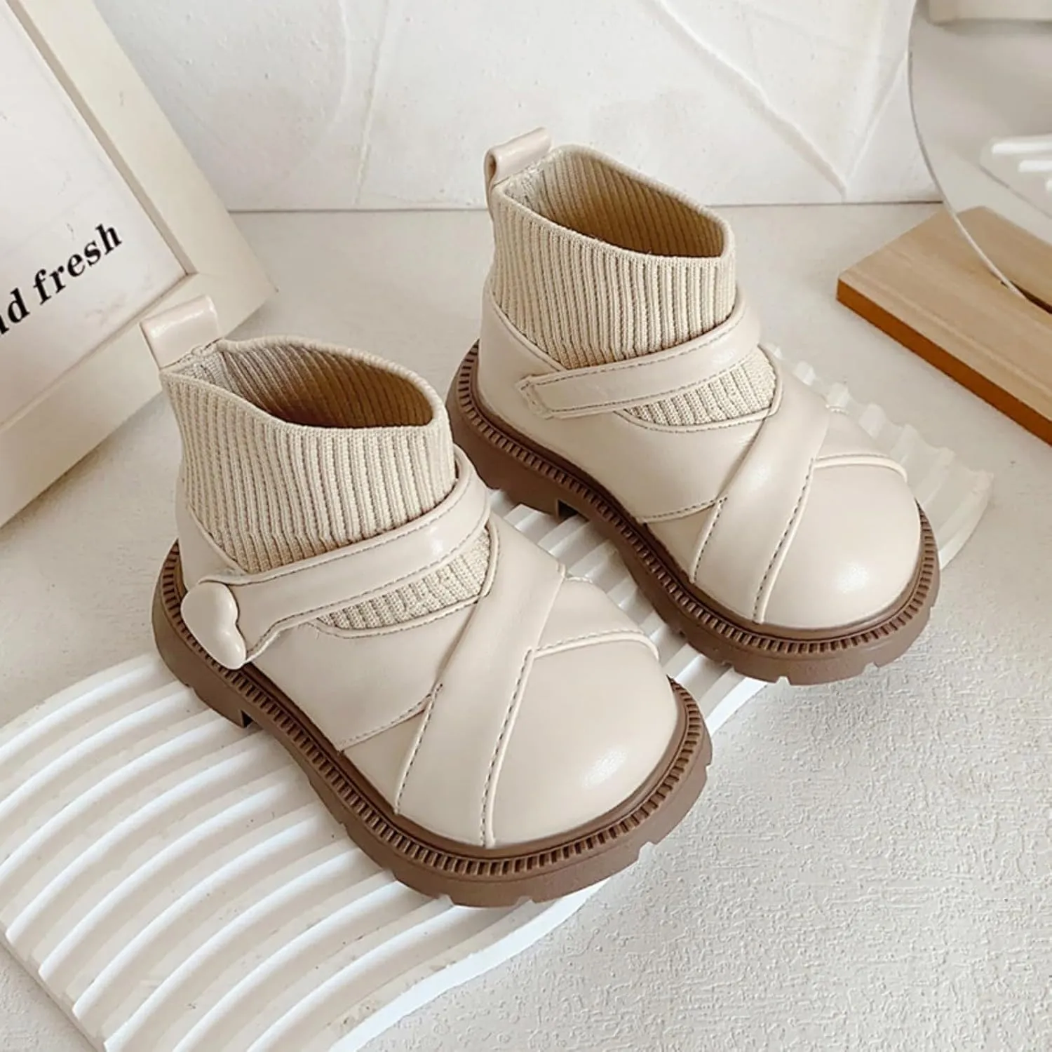 Baby Toddler Knitted First Walking Boot Boys Girls Soft Sole Anti Slip Socks Shoes Winter Warm Flat Dress Shoes