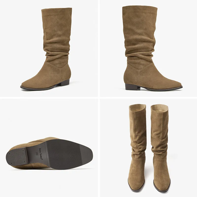 BeauToday Pointed Toe Cow Suede Boots for Women