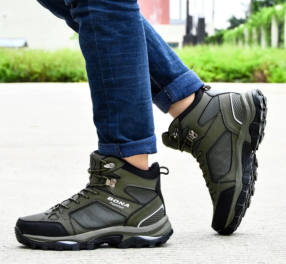BONA Men Boots Anti-Skidding Leather Shoes Men Popular Comfy Spring Autumn Men Shoes Short Plush Snow Boots Durable Outsole