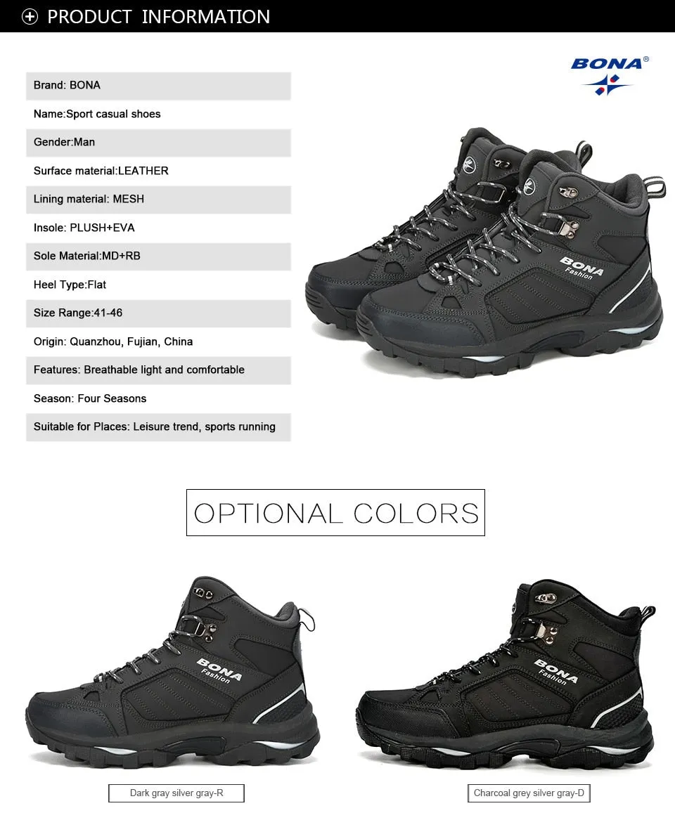BONA Men Boots Anti-Skidding Leather Shoes Men Popular Comfy Spring Autumn Men Shoes Short Plush Snow Boots Durable Outsole