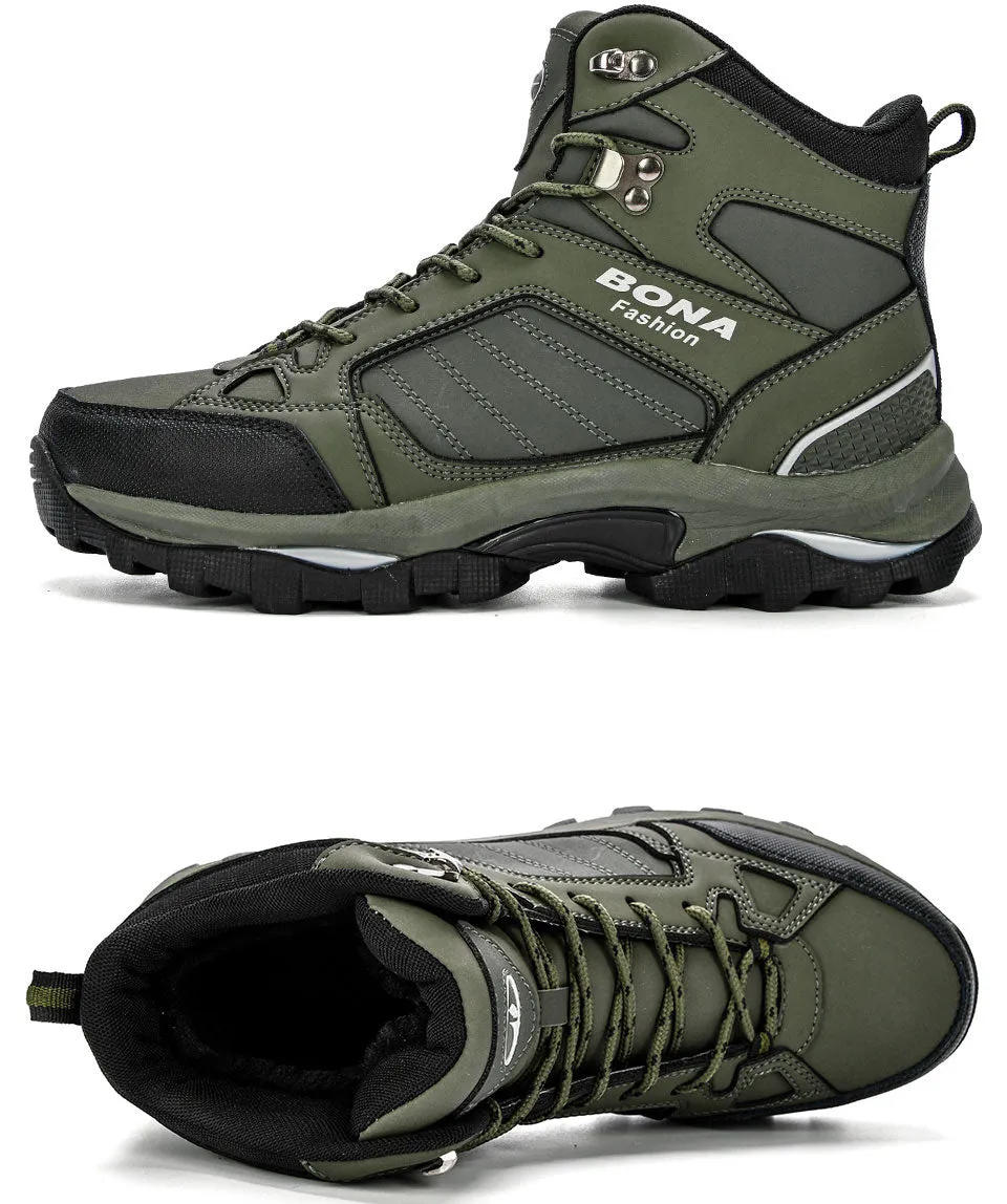 BONA Men Boots Anti-Skidding Leather Shoes Men Popular Comfy Spring Autumn Men Shoes Short Plush Snow Boots Durable Outsole