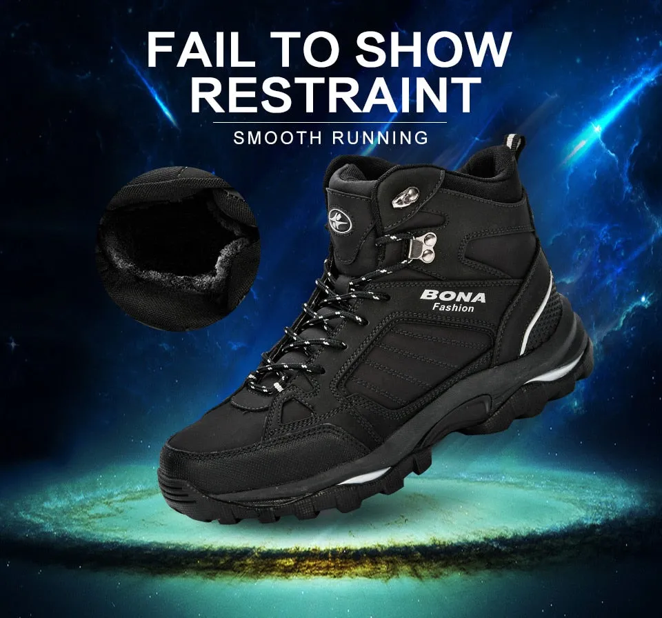 BONA Men Boots Anti-Skidding Leather Shoes Men Popular Comfy Spring Autumn Men Shoes Short Plush Snow Boots Durable Outsole