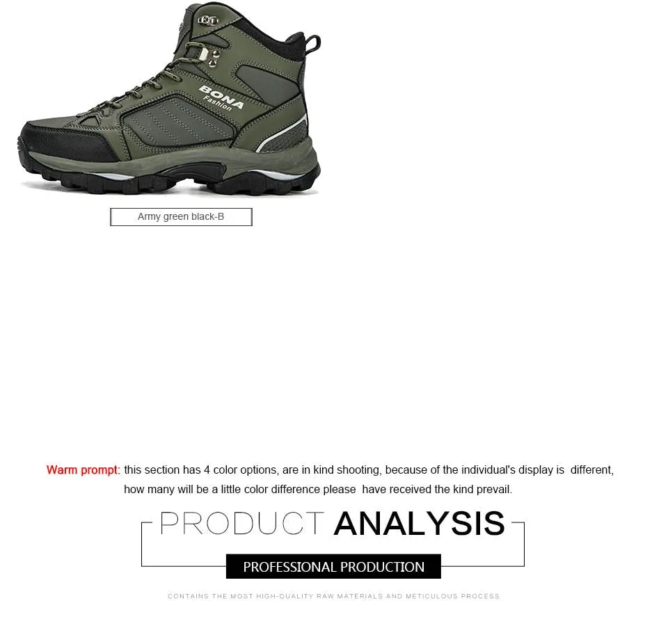 BONA Men Boots Anti-Skidding Leather Shoes Men Popular Comfy Spring Autumn Men Shoes Short Plush Snow Boots Durable Outsole