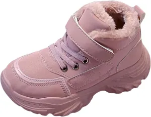 Boys Girls W??terproof Ankle Boots Warm Faux Fur Fashion Sneakers High Top Booties Walking Running Furry Shoes