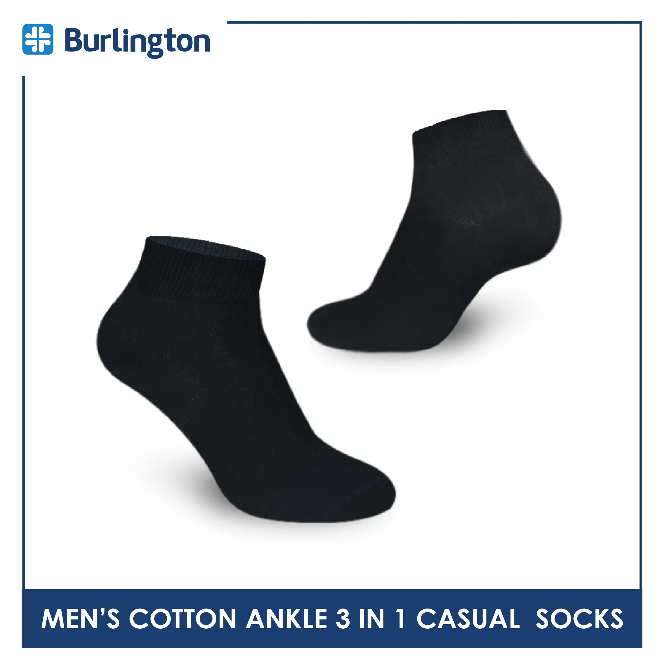 Burlington Men's Cotton Lite Thin Casual Ankle Socks 3 pairs in a pack 142