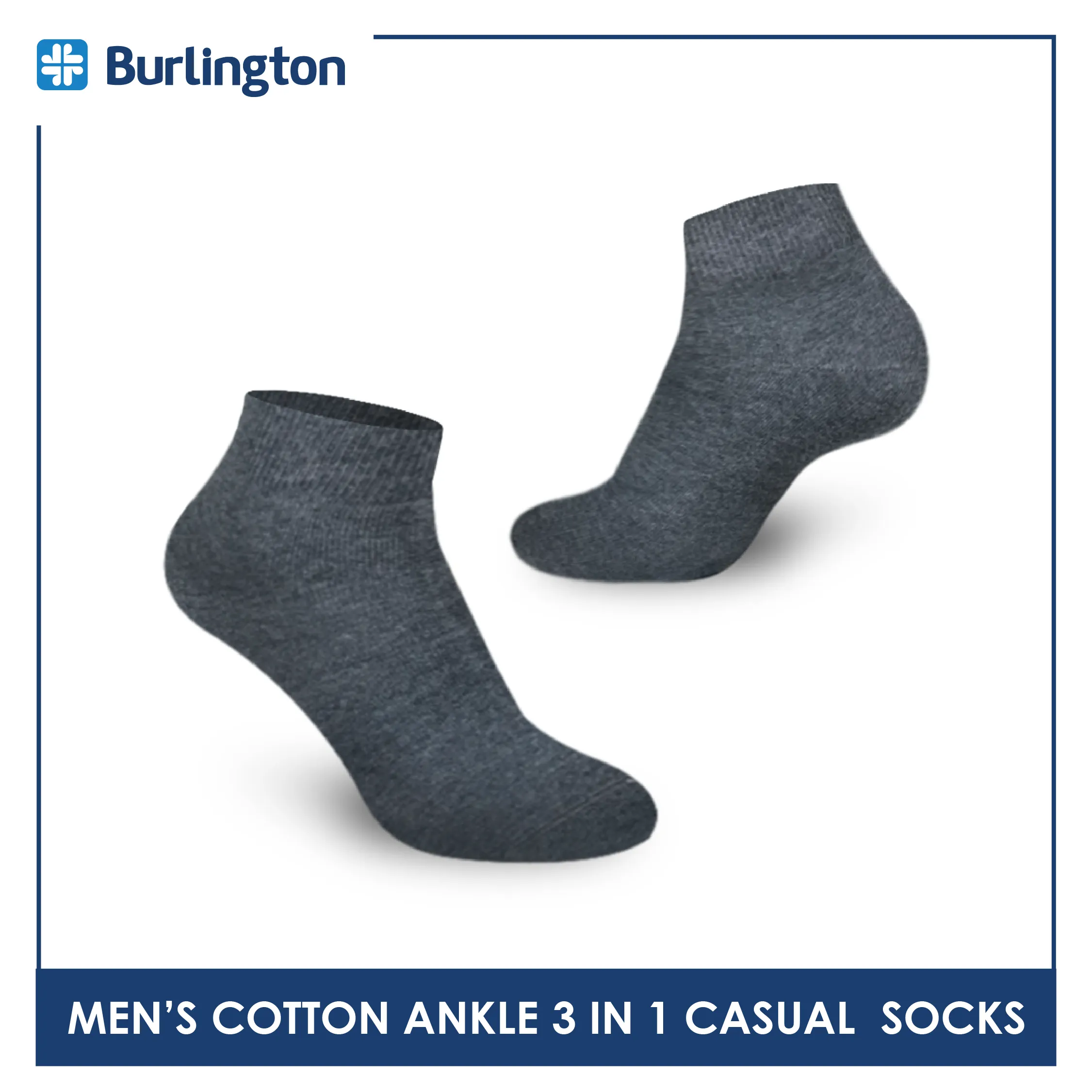 Burlington Men's Cotton Lite Thin Casual Ankle Socks 3 pairs in a pack 142