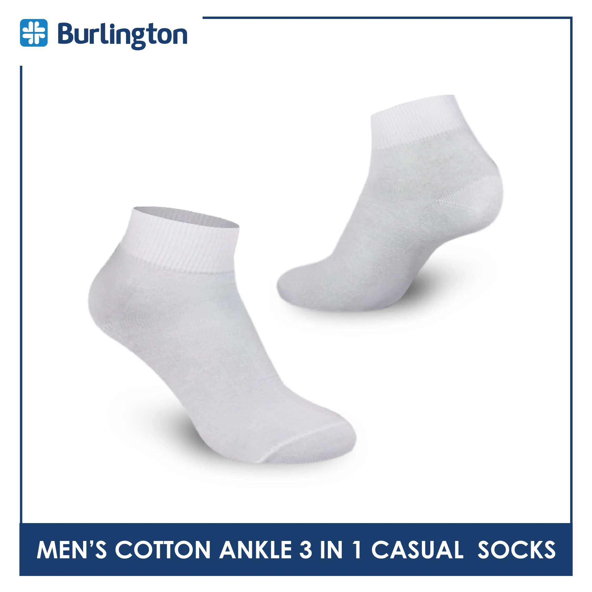 Burlington Men's Cotton Lite Thin Casual Ankle Socks 3 pairs in a pack 142
