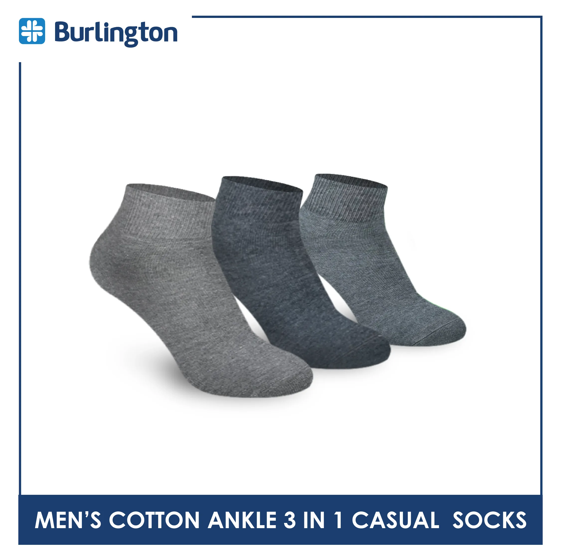 Burlington Men's Cotton Lite Thin Casual Ankle Socks 3 pairs in a pack 142