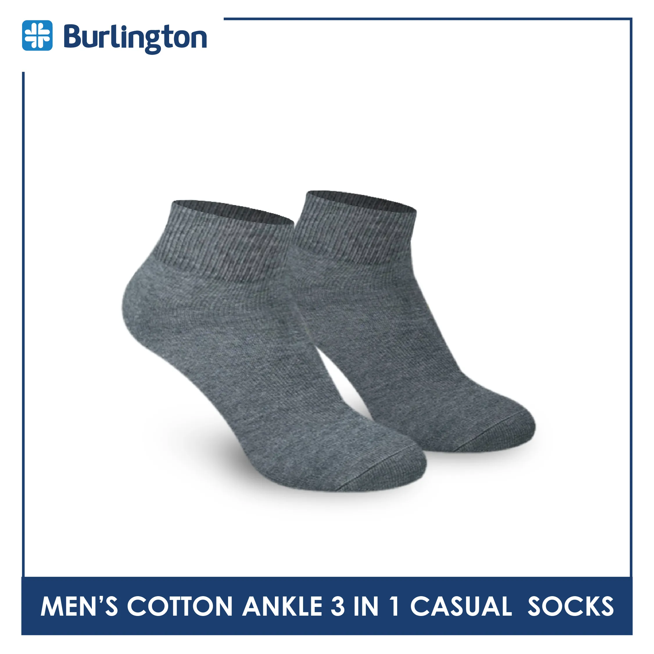 Burlington Men's Cotton Lite Thin Casual Ankle Socks 3 pairs in a pack 142