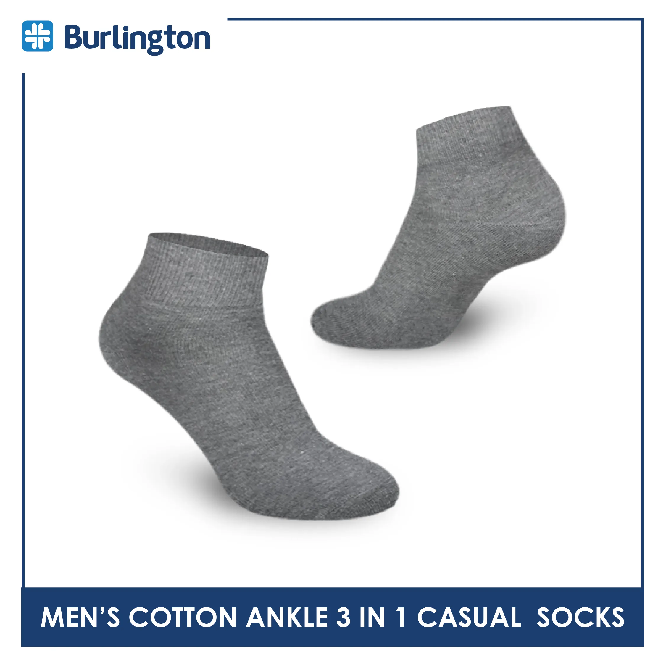 Burlington Men's Cotton Lite Thin Casual Ankle Socks 3 pairs in a pack 142