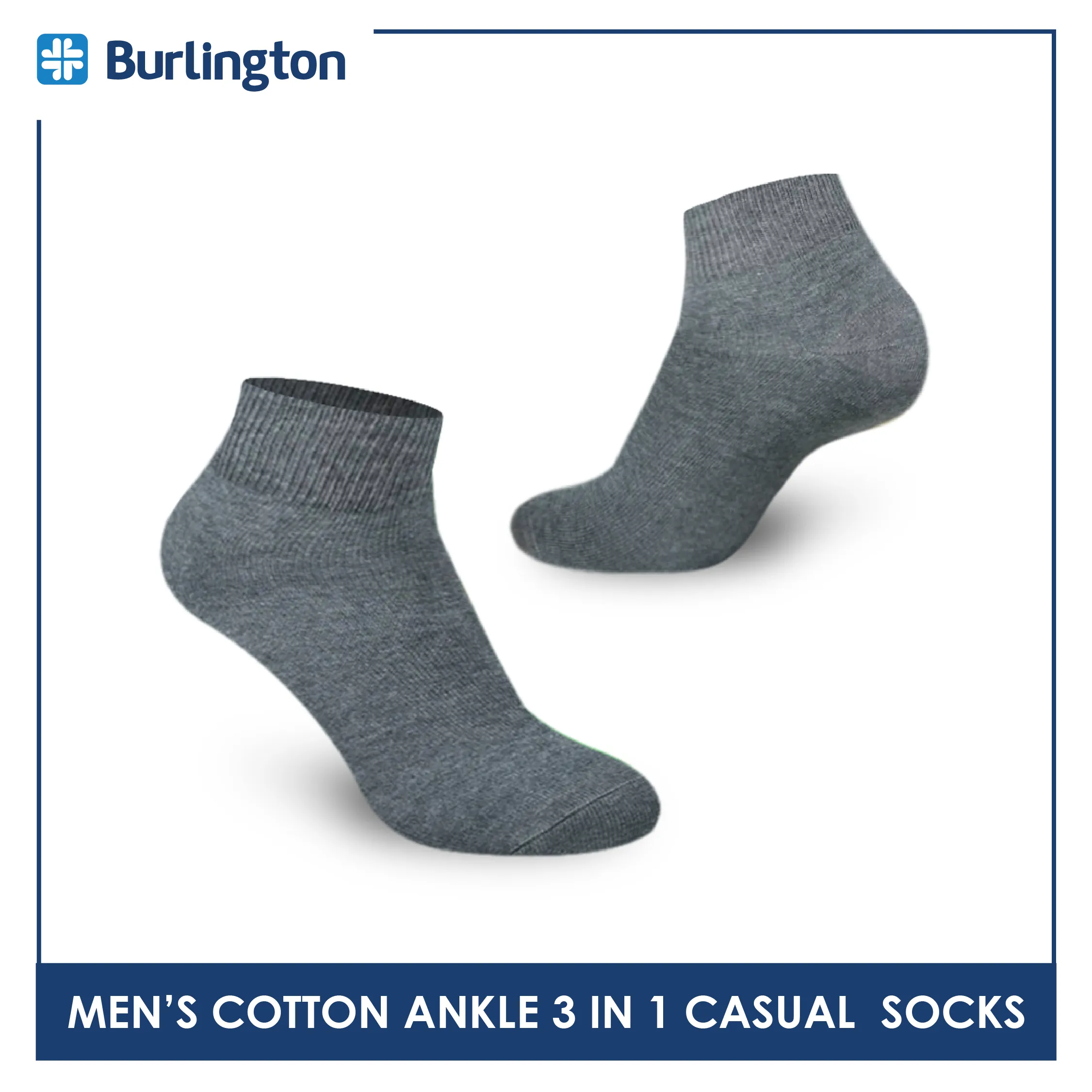 Burlington Men's Cotton Lite Thin Casual Ankle Socks 3 pairs in a pack 142