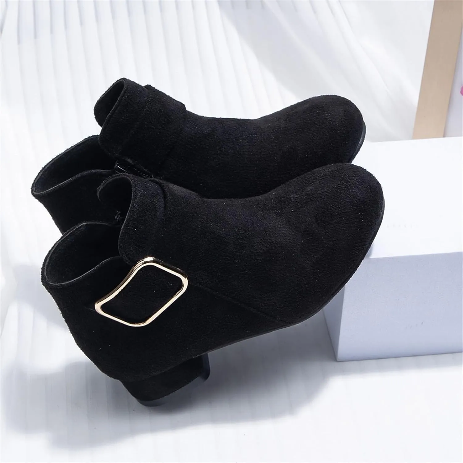 Chunky Low Heel Ankle Booties for Girls Side Zipper Winter Warm Comfortable Dress Shoes Little Girl Leather Boots