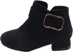 Chunky Low Heel Ankle Booties for Girls Side Zipper Winter Warm Comfortable Dress Shoes Little Girl Leather Boots