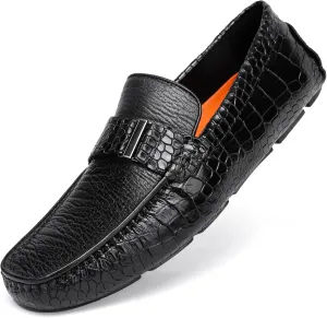 Classic Men's Leather Driving Loafer Casual Alligators Printed Metal Business Shoes Party Wedding Driving Moccasin