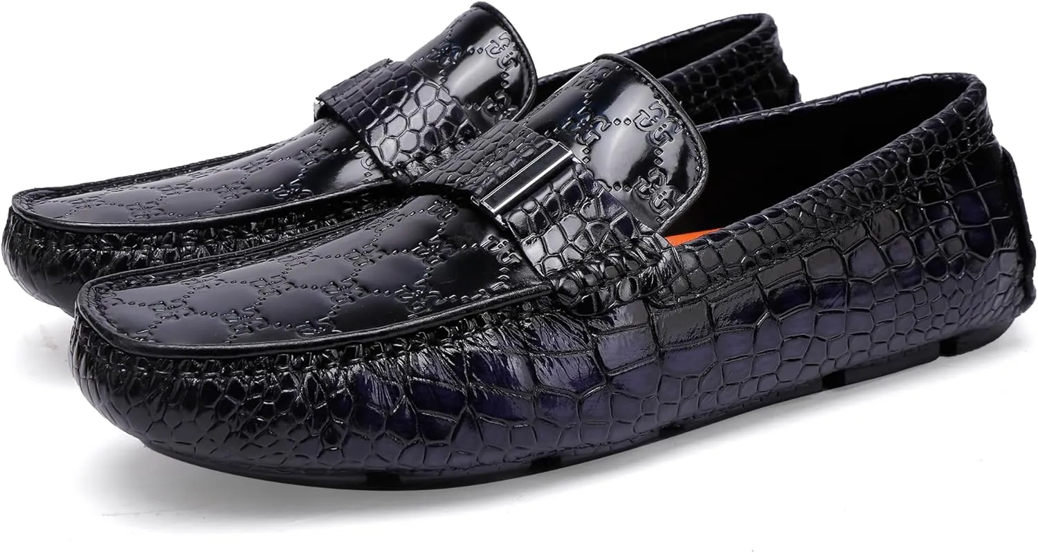 Classic Men's Leather Driving Loafer Casual Alligators Printed Metal Business Shoes Party Wedding Driving Moccasin