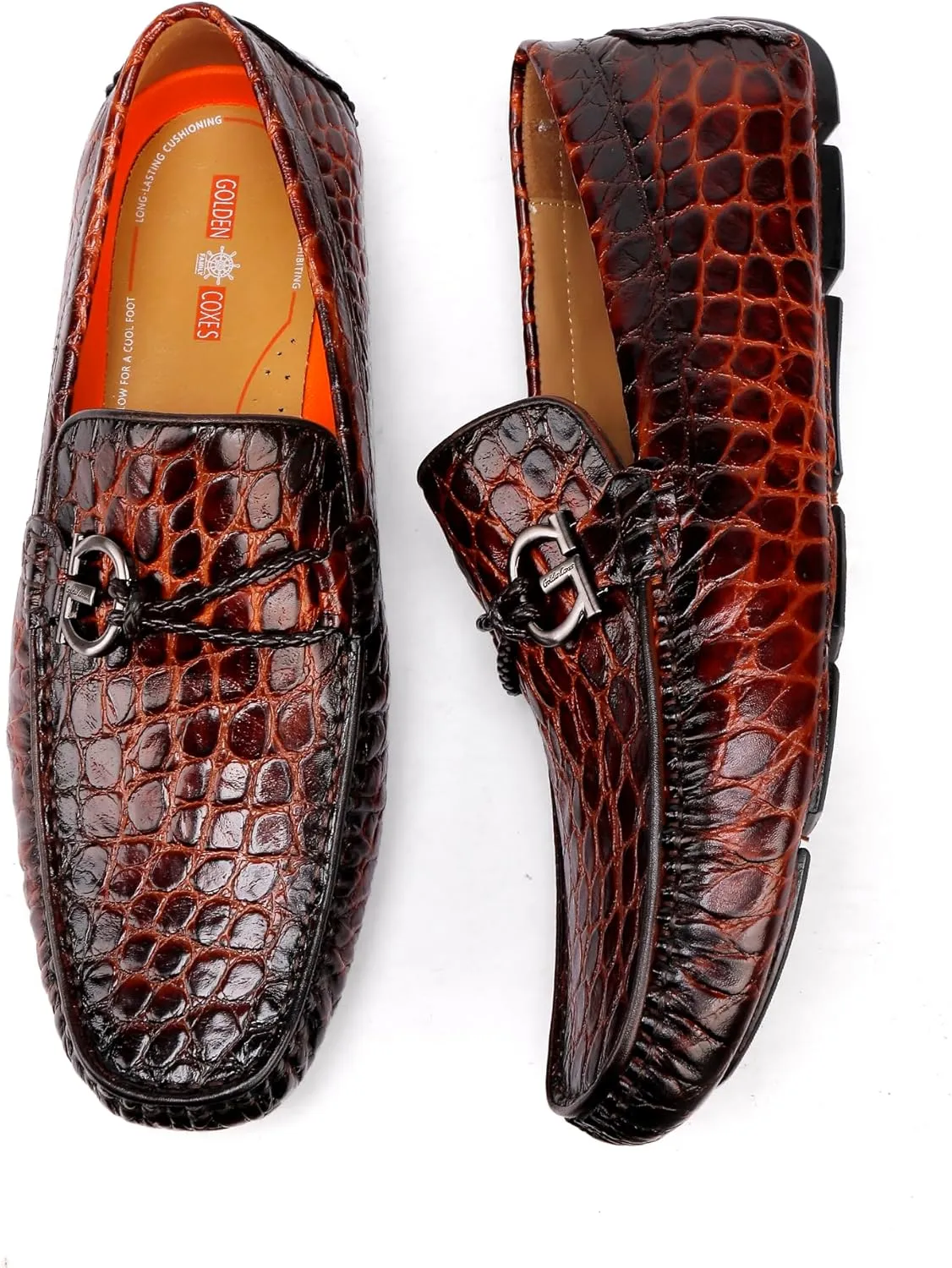 Classic Men's Leather Driving Loafer Casual Alligators Printed Metal Business Shoes Party Wedding Driving Moccasin