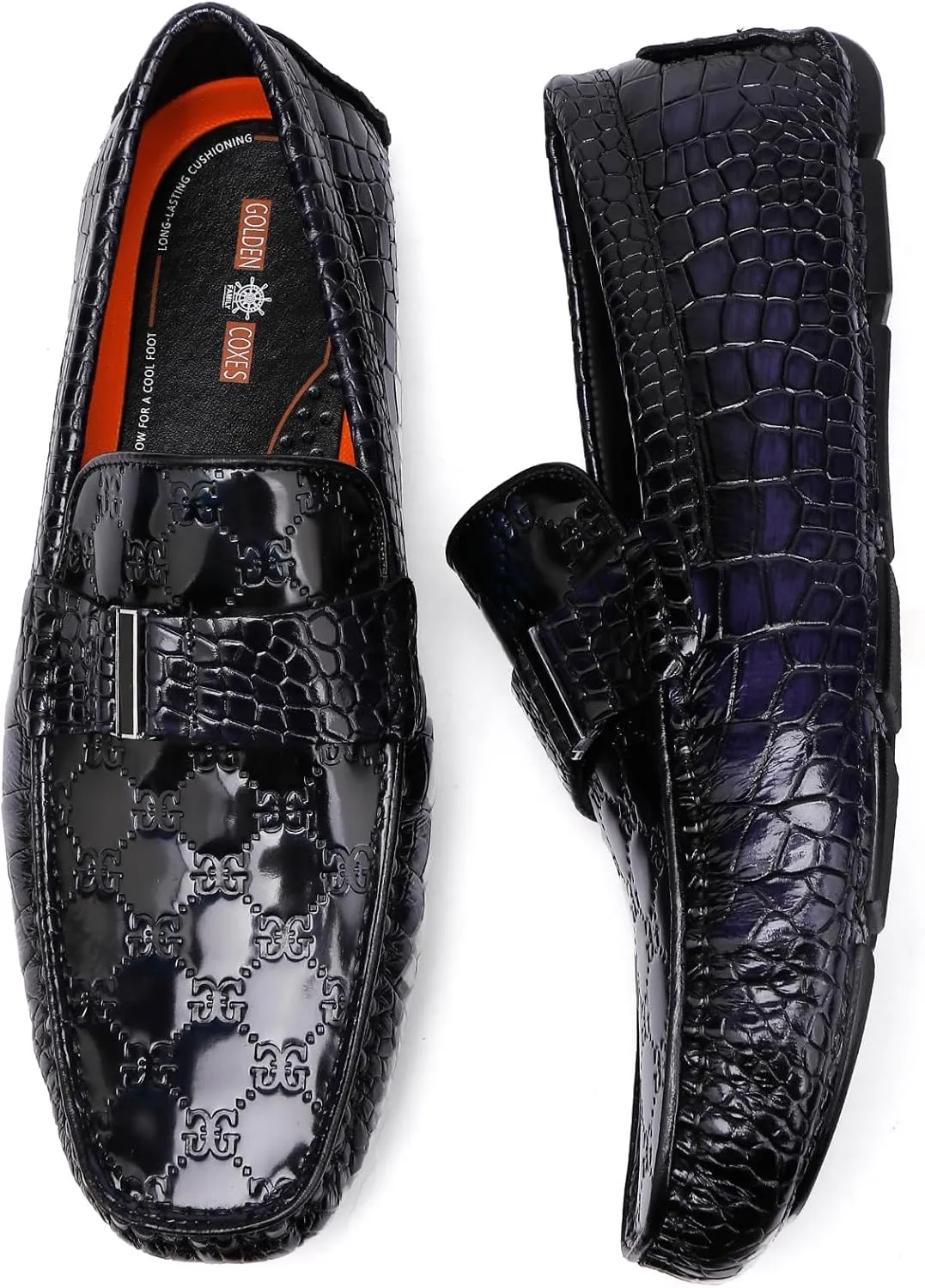 Classic Men's Leather Driving Loafer Casual Alligators Printed Metal Business Shoes Party Wedding Driving Moccasin
