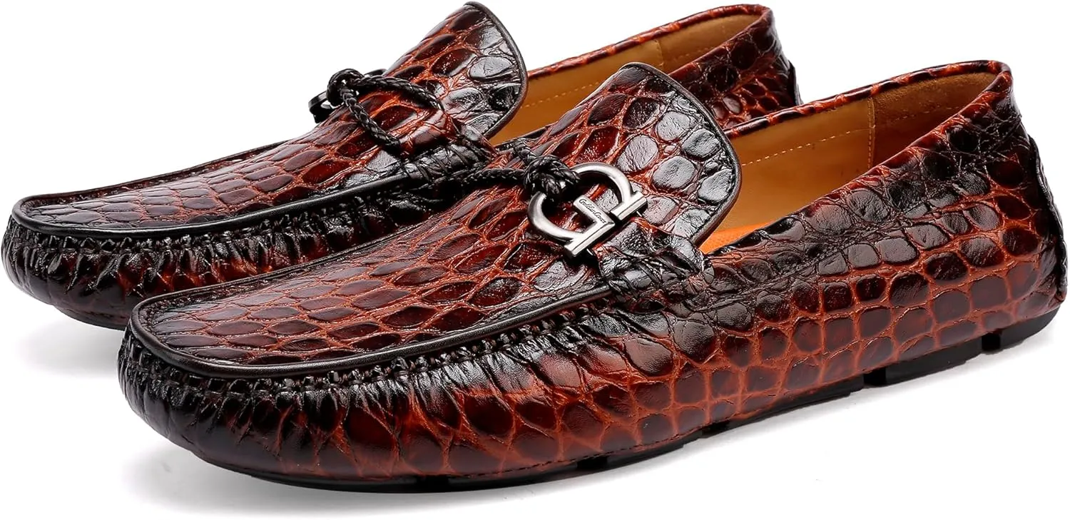 Classic Men's Leather Driving Loafer Casual Alligators Printed Metal Business Shoes Party Wedding Driving Moccasin