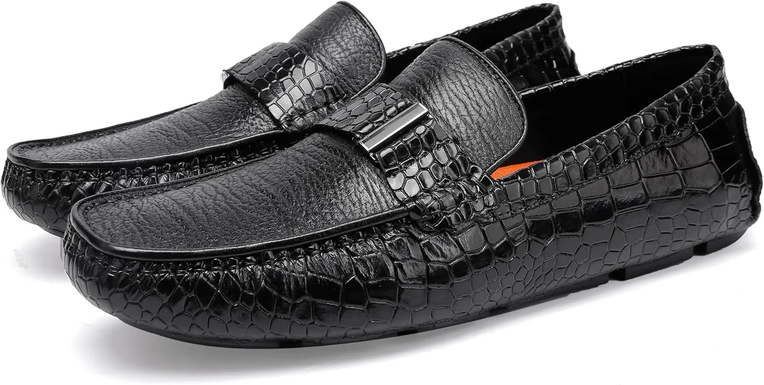 Classic Men's Leather Driving Loafer Casual Alligators Printed Metal Business Shoes Party Wedding Driving Moccasin