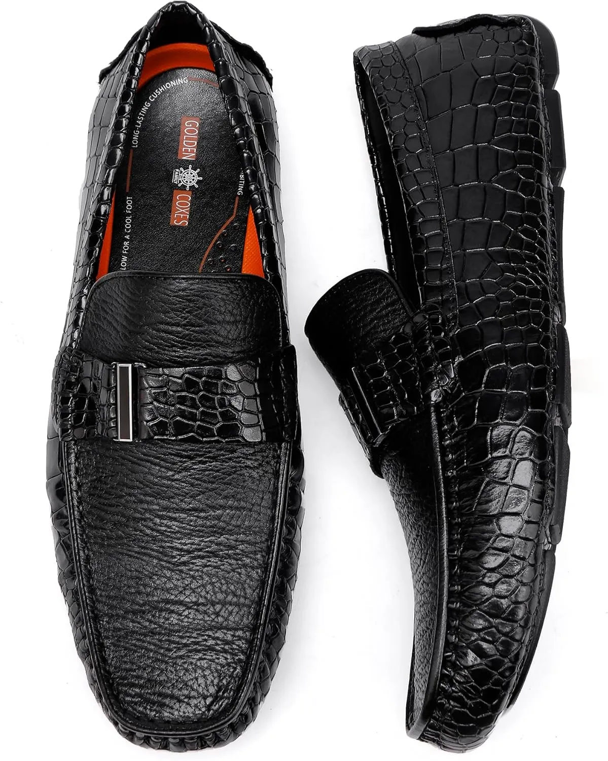 Classic Men's Leather Driving Loafer Casual Alligators Printed Metal Business Shoes Party Wedding Driving Moccasin