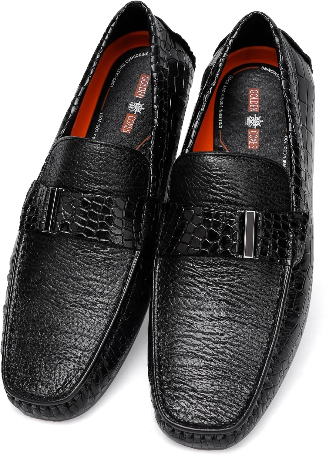 Classic Men's Leather Driving Loafer Casual Alligators Printed Metal Business Shoes Party Wedding Driving Moccasin