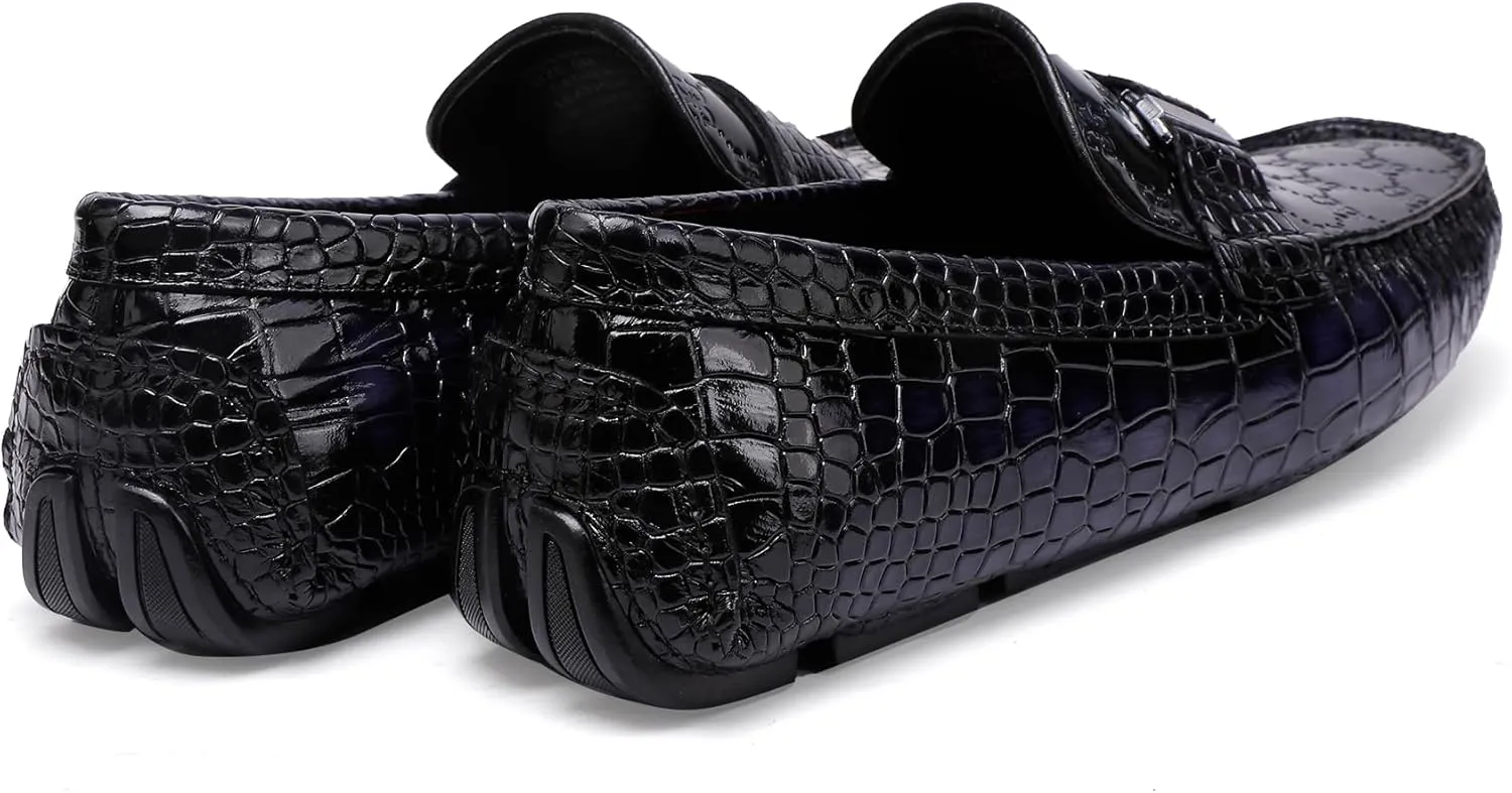 Classic Men's Leather Driving Loafer Casual Alligators Printed Metal Business Shoes Party Wedding Driving Moccasin