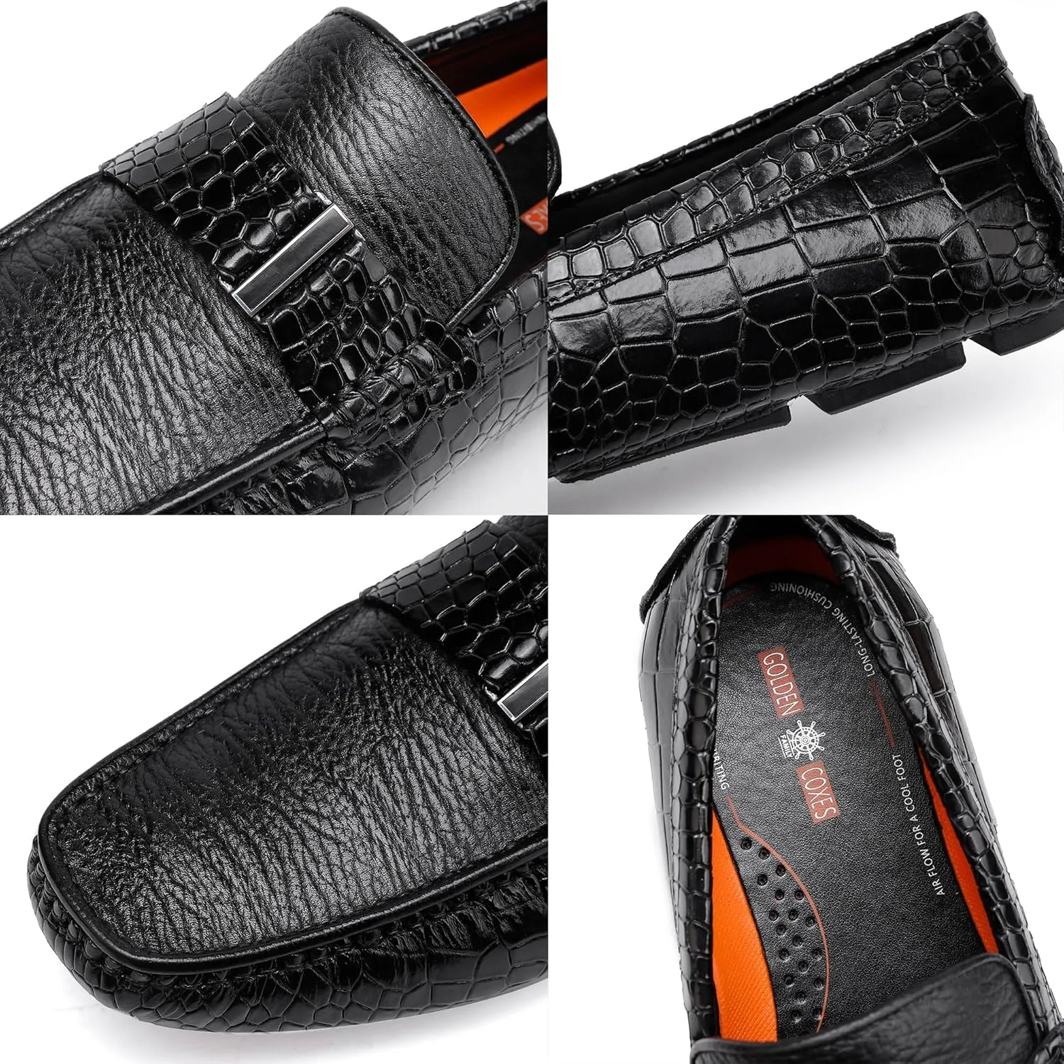 Classic Men's Leather Driving Loafer Casual Alligators Printed Metal Business Shoes Party Wedding Driving Moccasin