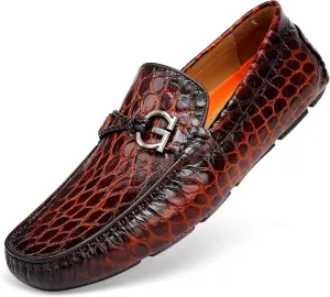 Classic Men's Leather Driving Loafer Casual Alligators Printed Metal Business Shoes Party Wedding Driving Moccasin
