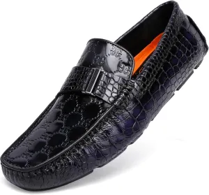 Classic Men's Leather Driving Loafer Casual Alligators Printed Metal Business Shoes Party Wedding Driving Moccasin