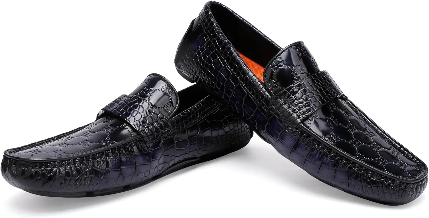 Classic Men's Leather Driving Loafer Casual Alligators Printed Metal Business Shoes Party Wedding Driving Moccasin