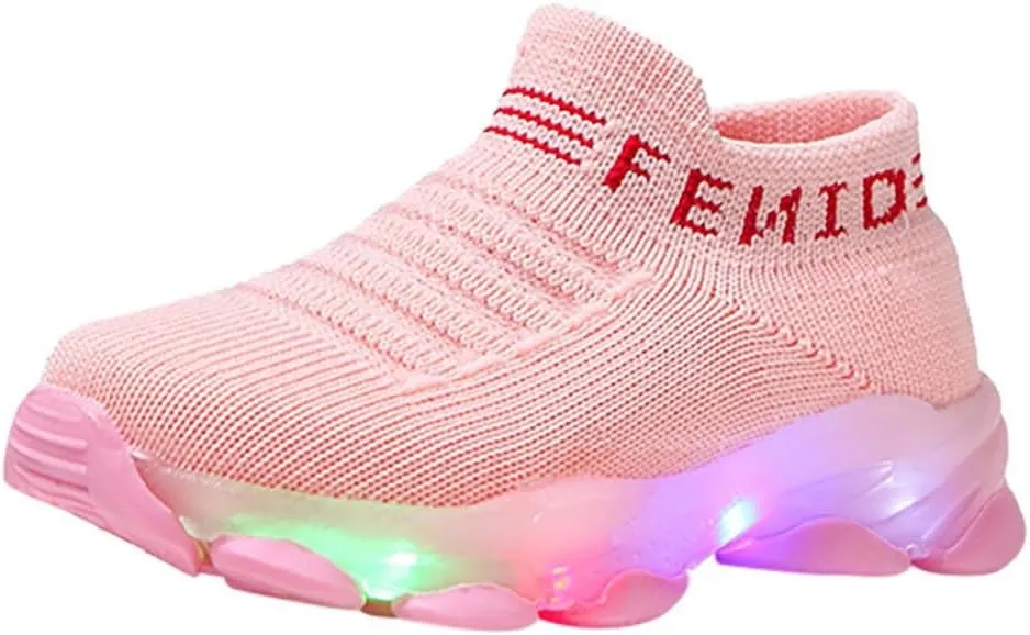 Crochet Light up Sneakers for Toddler Boys Kids Sole Non Slip Running Sport Shoes First Walking Lightweight Breathable
