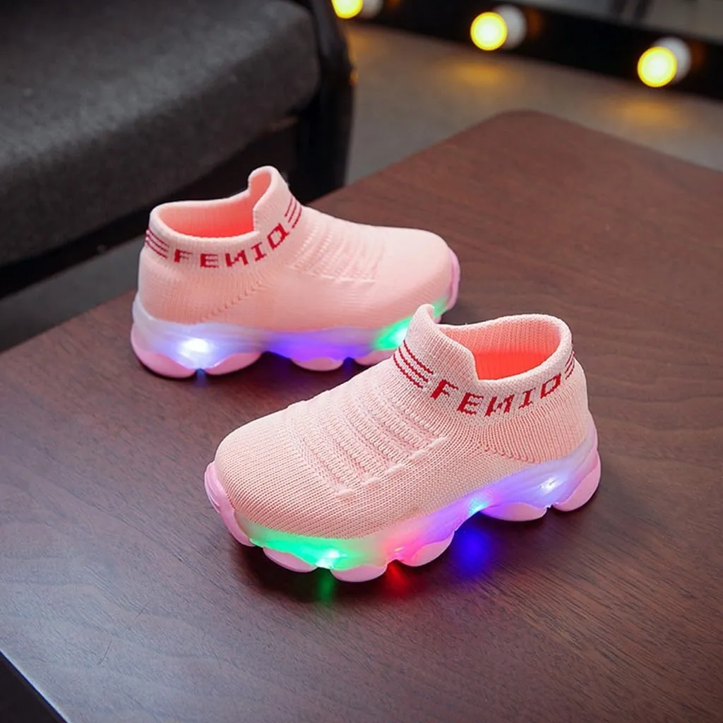 Crochet Light up Sneakers for Toddler Boys Kids Sole Non Slip Running Sport Shoes First Walking Lightweight Breathable