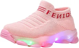Crochet Light up Sneakers for Toddler Boys Kids Sole Non Slip Running Sport Shoes First Walking Lightweight Breathable