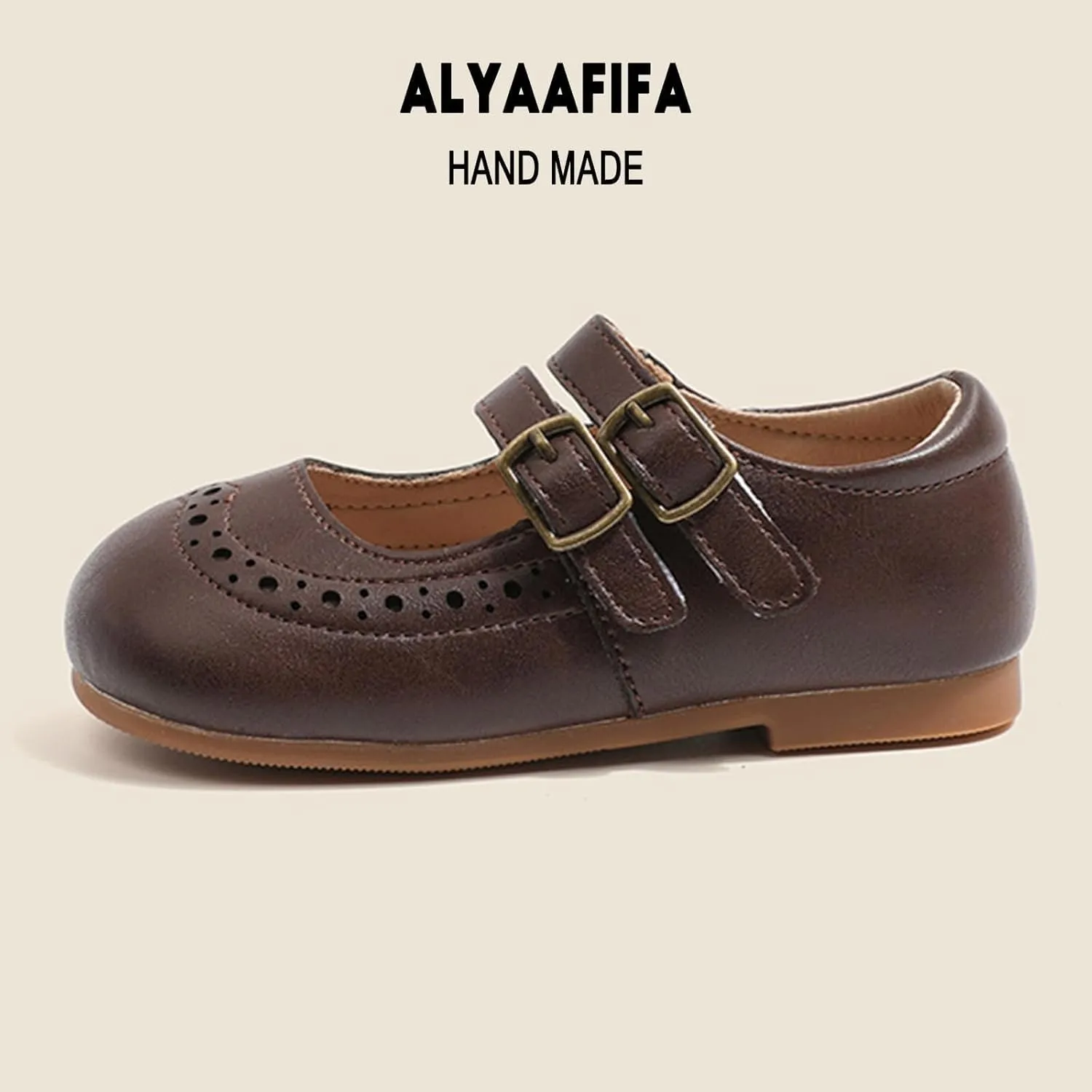 Cute Mary Jane Flats for Girls Closed Round Toe Ankle Strap Hook and Loop Pumps Toddler Little Kids Big Kid Casual Party School Uniform Dress Shoes Lightweight
