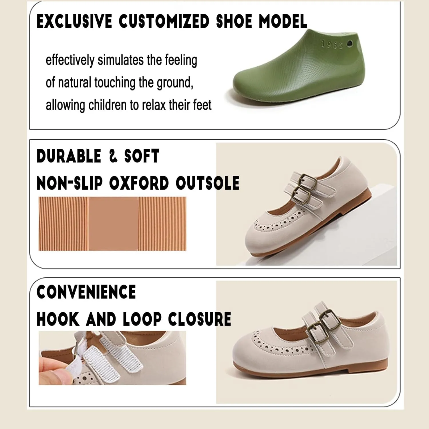 Cute Mary Jane Flats for Girls Closed Round Toe Ankle Strap Hook and Loop Pumps Toddler Little Kids Big Kid Casual Party School Uniform Dress Shoes Lightweight