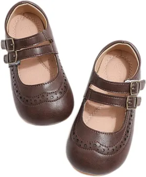 Cute Mary Jane Flats for Girls Closed Round Toe Ankle Strap Hook and Loop Pumps Toddler Little Kids Big Kid Casual Party School Uniform Dress Shoes Lightweight