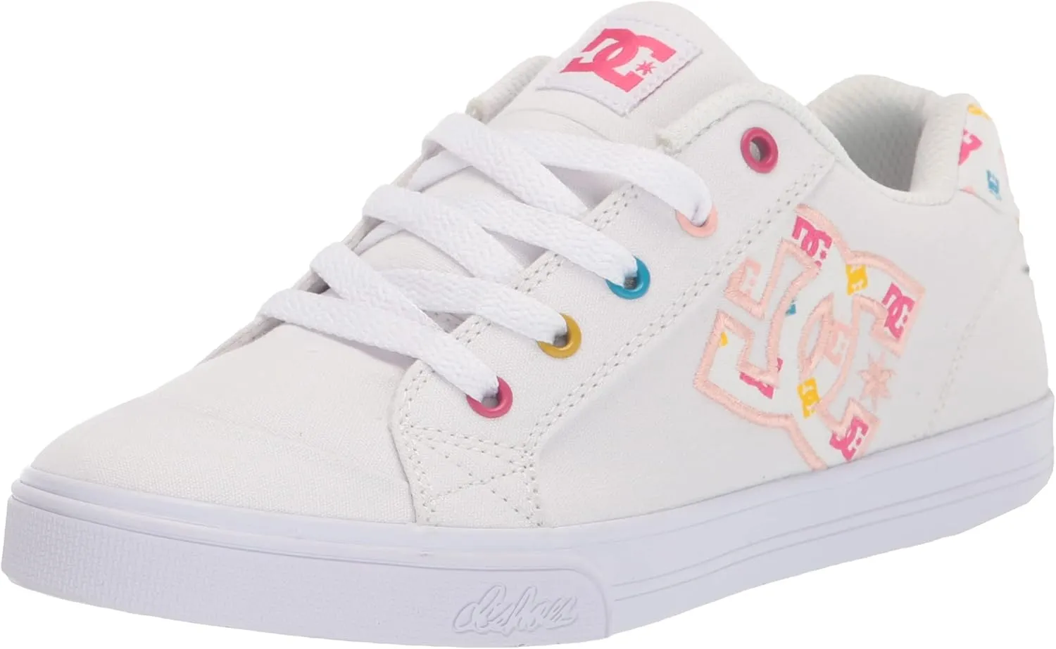 DC Girls Chelsea Low Shoe Skate, White/Monogram, 11 Big Kid