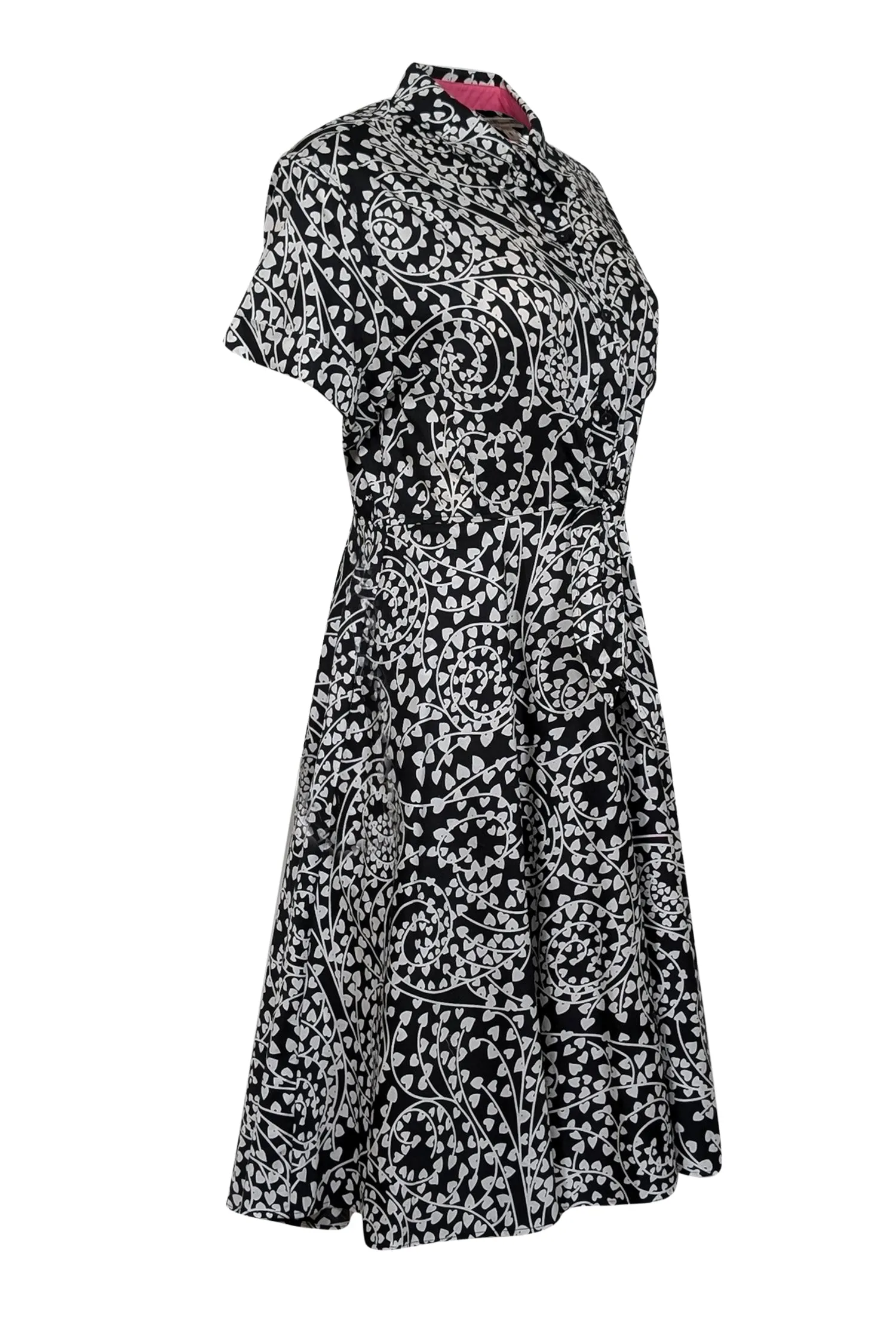 Diane von Furstenberg - Black & White Short Sleeve Collared Midi Dress Sz 6