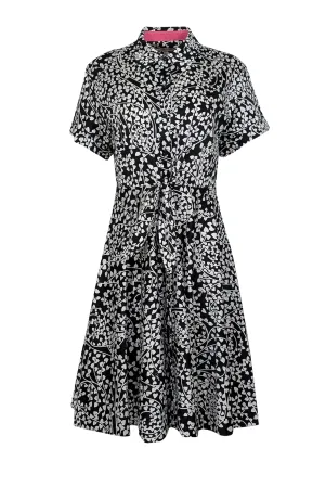 Diane von Furstenberg - Black & White Short Sleeve Collared Midi Dress Sz 6