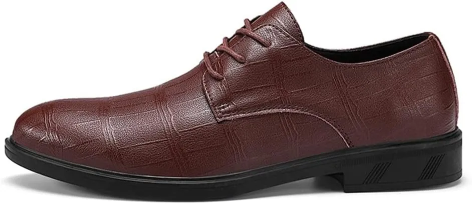 Dress Oxford for Men Lace Up Plaid Print Derby Shoes Vegan Leather Anti-Slip Rubber Sole Low Top Classic
