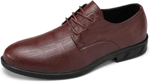 Dress Oxford for Men Lace Up Plaid Print Derby Shoes Vegan Leather Anti-Slip Rubber Sole Low Top Classic