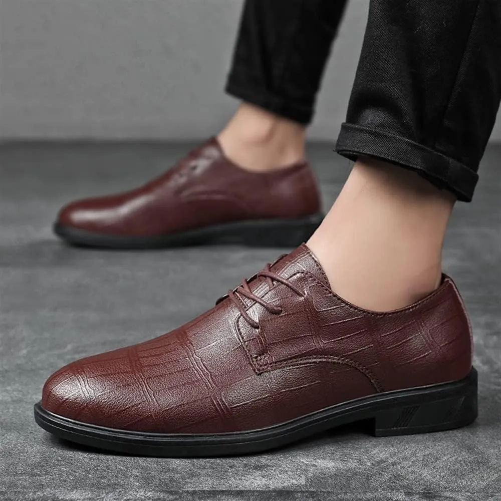 Dress Oxford for Men Lace Up Plaid Print Derby Shoes Vegan Leather Anti-Slip Rubber Sole Low Top Classic