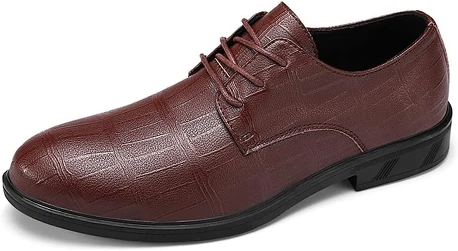 Dress Oxford for Men Lace Up Plaid Print Derby Shoes Vegan Leather Anti-Slip Rubber Sole Low Top Classic