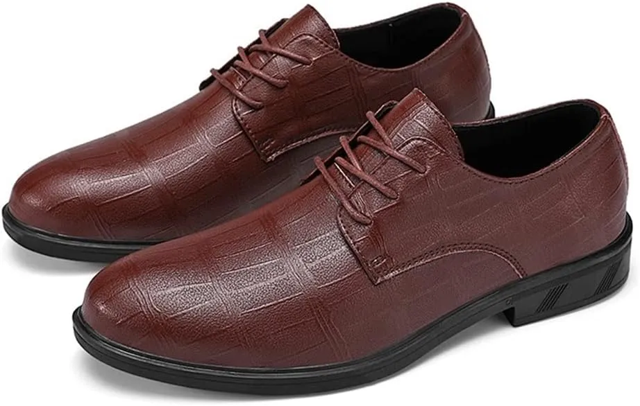 Dress Oxford for Men Lace Up Plaid Print Derby Shoes Vegan Leather Anti-Slip Rubber Sole Low Top Classic