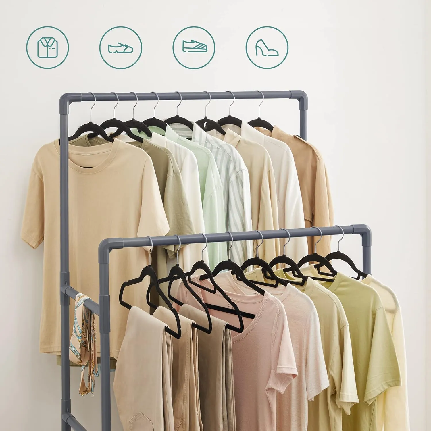 Durable Double Rail Metal Clothes Rack with Shelf - SONGMICS