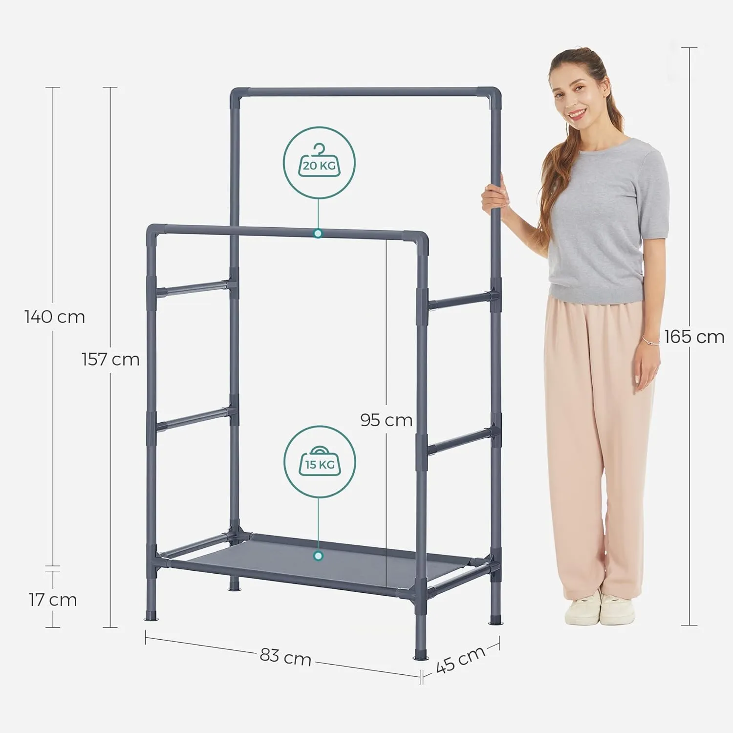 Durable Double Rail Metal Clothes Rack with Shelf - SONGMICS
